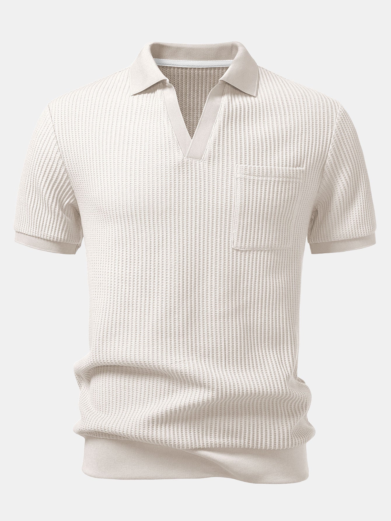 Waffel Johnny Kragen Polo mit Tasche & Kordelzug gestrickte Waffel Shorts