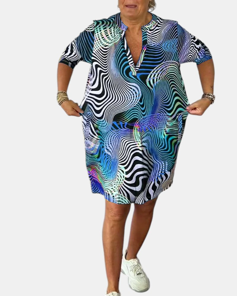 Jessica™ | Buntes Kleid mit V-Ausschnitt