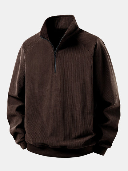 Quarter Zip Corduroy Raglan Ärmel Sweatshirt & Gerade Bein Corduroy Hose