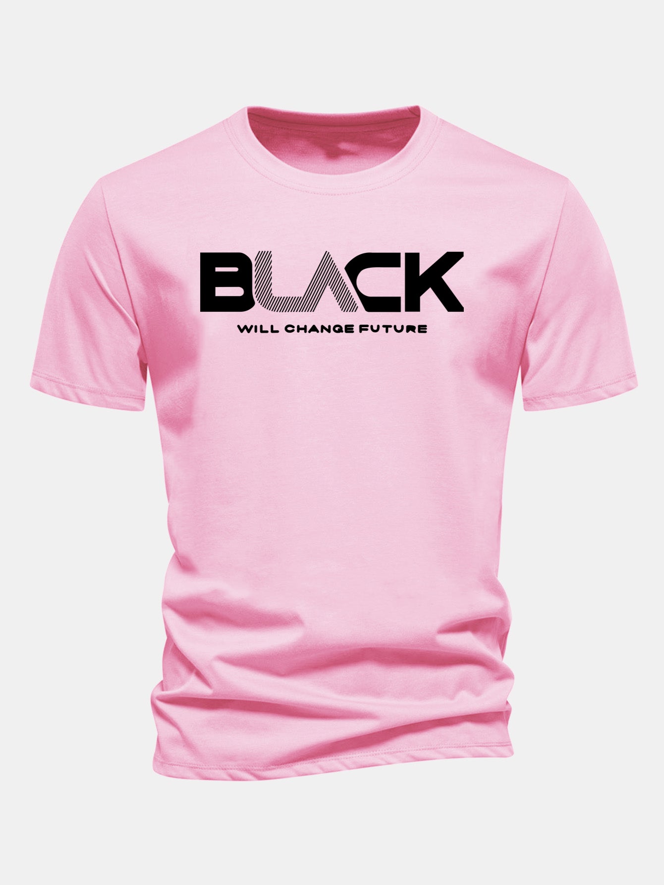 Regulär geschnittenes schwarzes Druck Baumwoll-T-Shirt