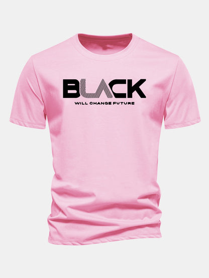Regulär geschnittenes schwarzes Druck Baumwoll-T-Shirt