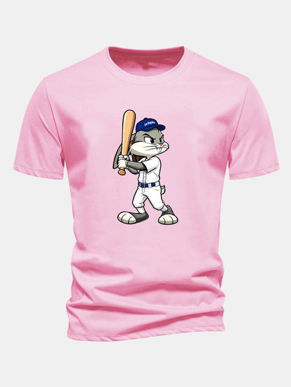 Regulär geschnittenes Baseball T-Shirt mit Kaninchenprint aus Baumwolle