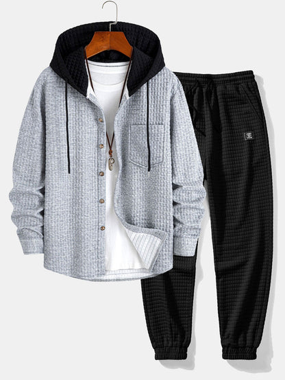Kontrast Waffel Kapuzenhemd & Kordelzug Waffel Jogger-Hosen
