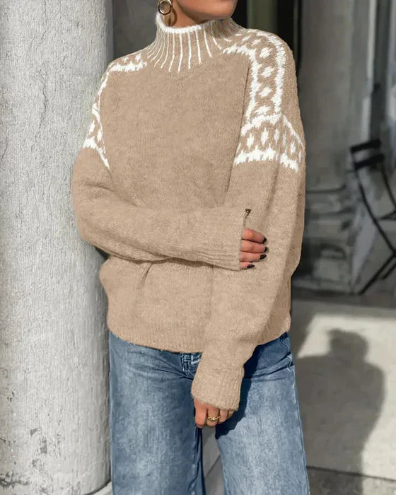 Livia Gestrickter Pullover – Warmer Damen-Strickpullover mit Skandinavischem Muster