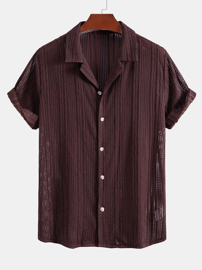 Offenes Stricktexturiertes Shirt mit Kubanischem Kragen & Knittertexturierte 5"-Shorts
