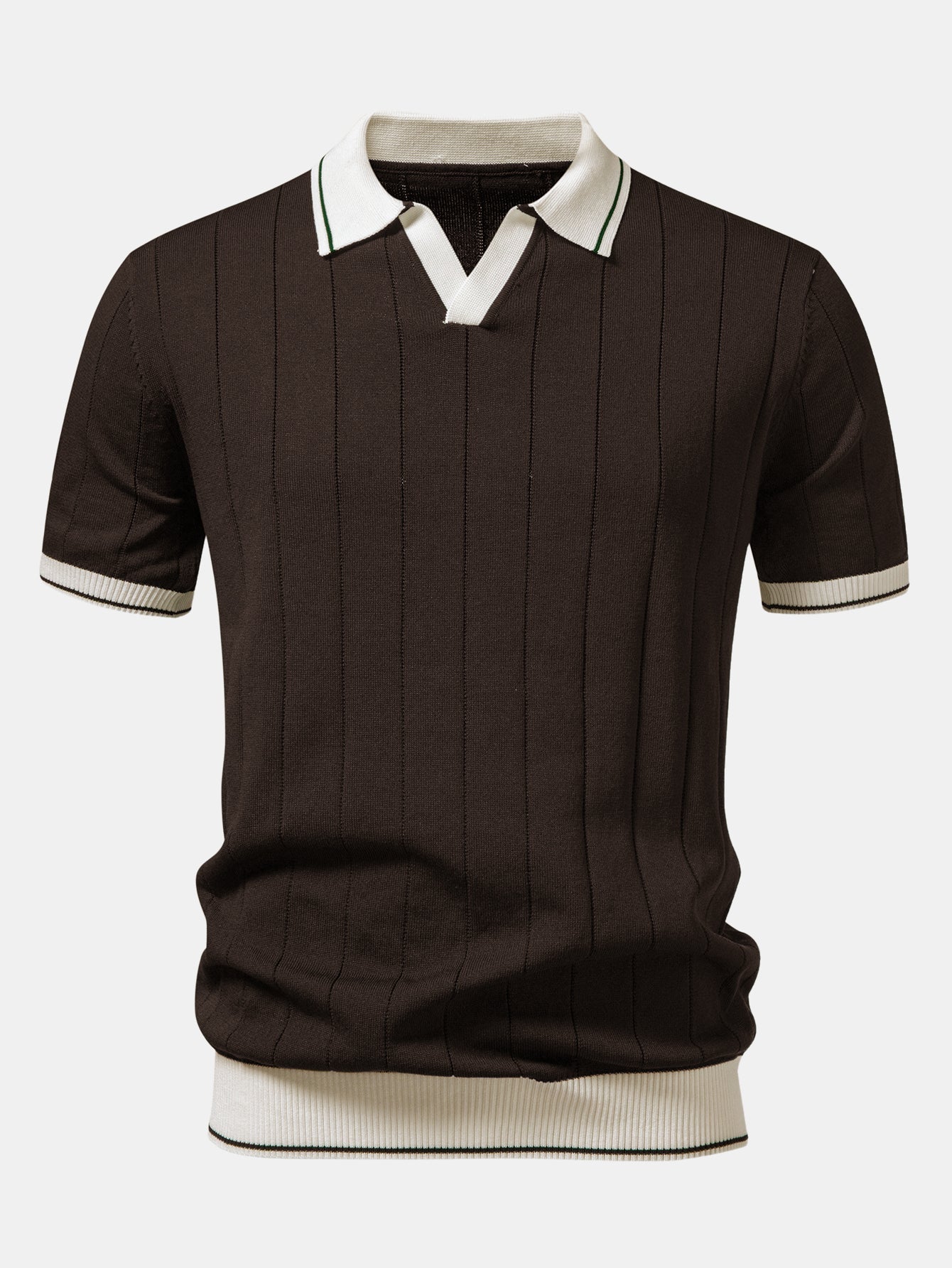 Kontrastbesatz Geripptes Johnny-Kragen Strick-Polo & Slim Fit Tapered Hose