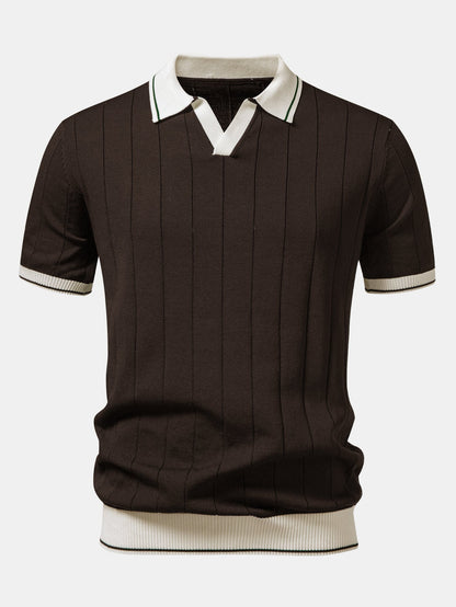 Kontrastbesatz Geripptes Johnny-Kragen Strick-Polo & Slim Fit Tapered Hose