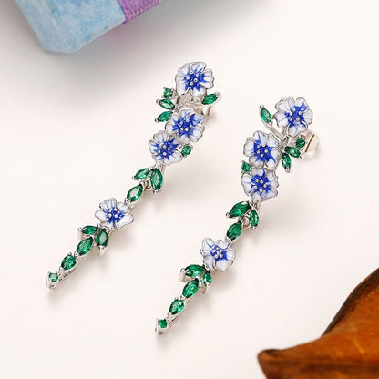Blaue Blumen Ketten Ohrringe Paar