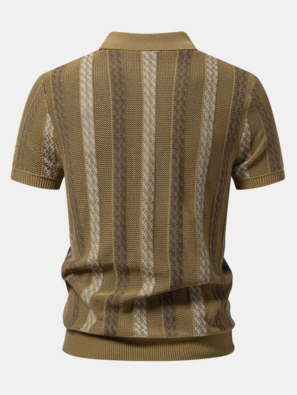Gestreiftes Texturiertes Strick-Polo & Chino-Shorts mit Elastischem Bund