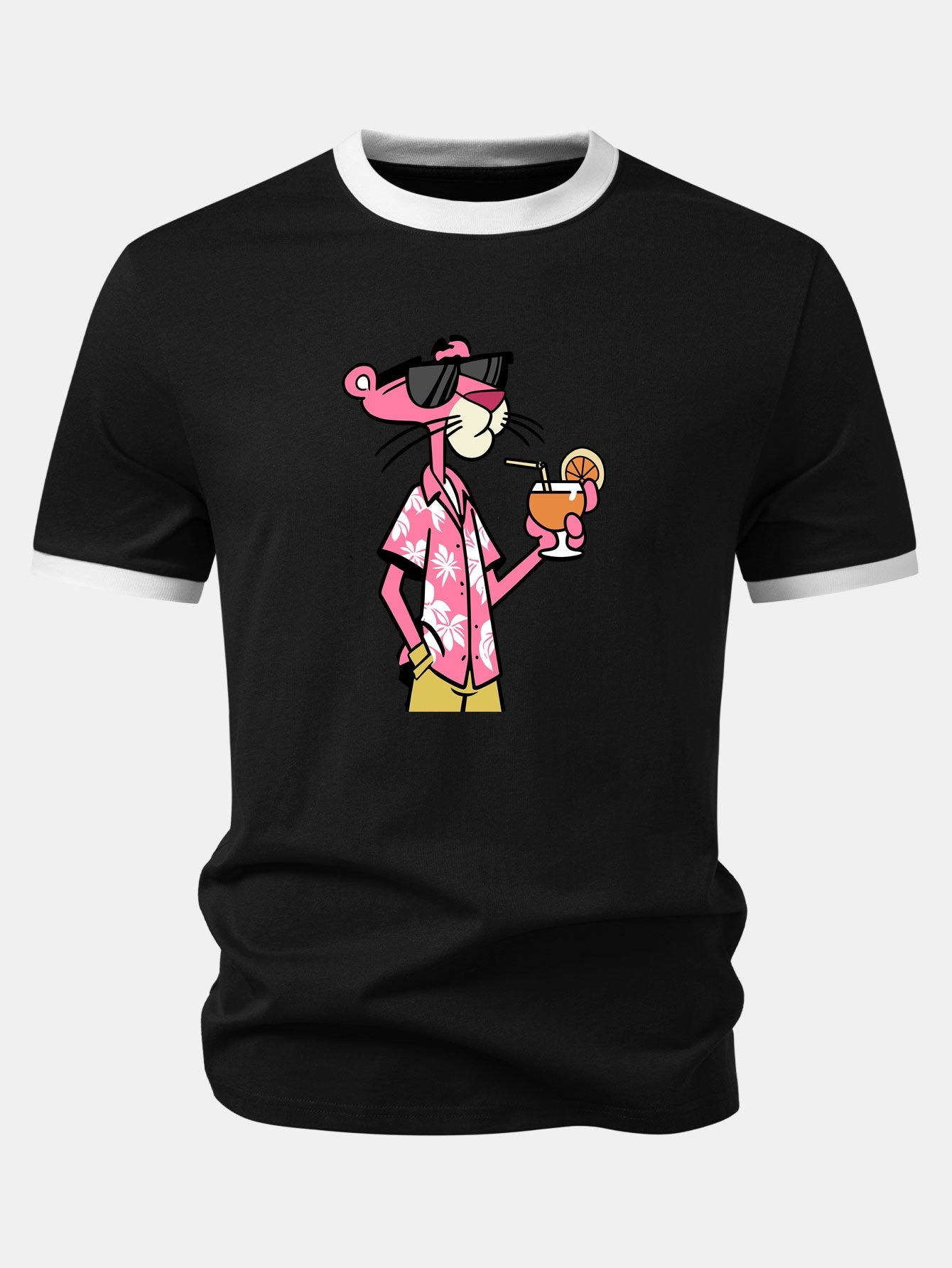 Urlaubs-Pink-Panther-Print Kontrast-Ringer-T-Shirt & Corduroy 7" Shorts