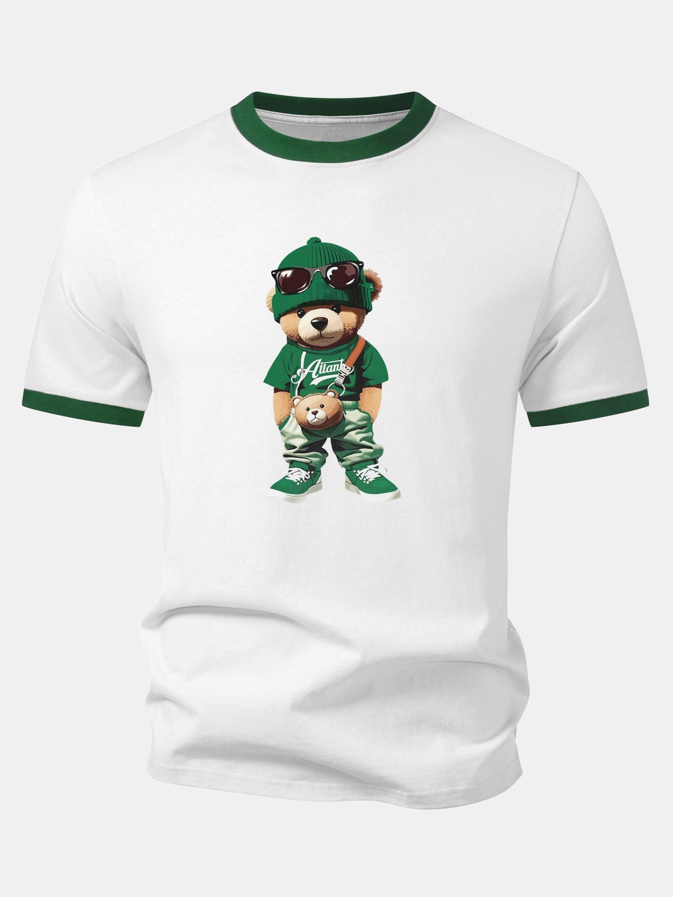 Cooler Bären-Druck Kontrast Ringer T-Shirt & Corduroy 7" Shorts