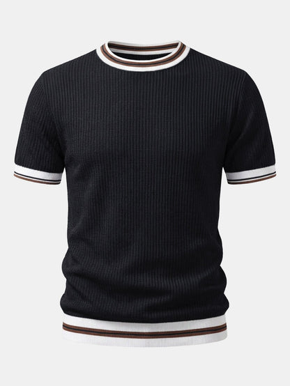 Texturiertes Kontrast Crew Neck Strick T-Shirt