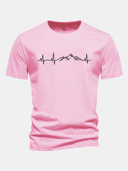 Regulär geschnittenes T-Shirt mit Herzschlag-Mountain-Print aus Baumwolle