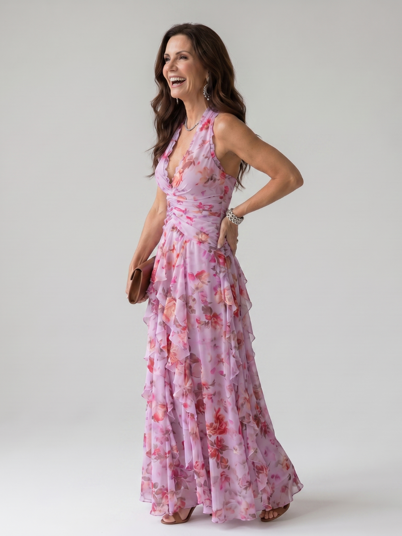 Nori | Halterneck Rüschentop Floral Maxi Kleid