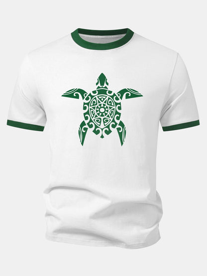 Seekü turtle Print Kontrast Ringer T-Shirt & Corduroy 7" Shorts