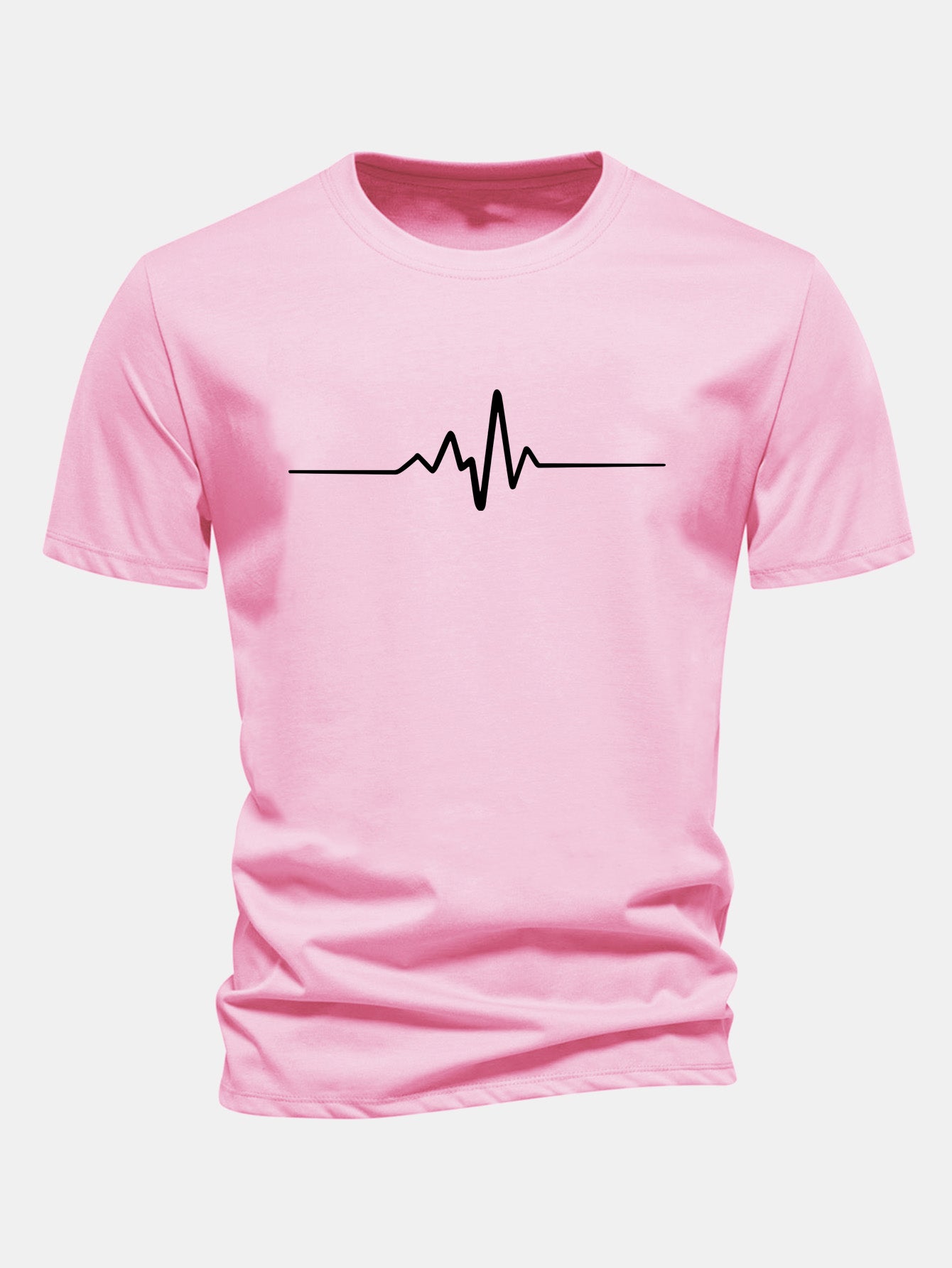 Regulär geschnittenes T-Shirt mit Herzschlag-Flachlinien-Druck aus Baumwolle