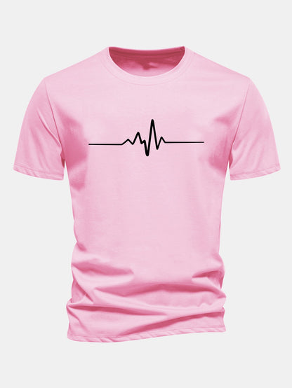 Regulär geschnittenes T-Shirt mit Herzschlag-Flachlinien-Druck aus Baumwolle