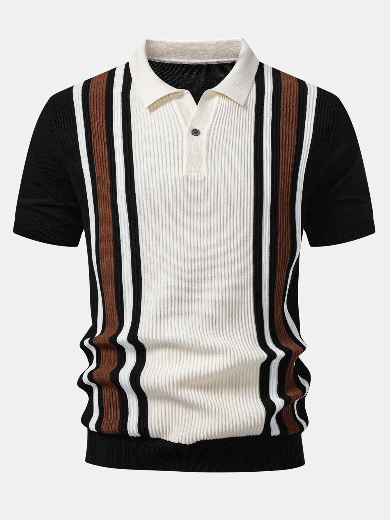 Kontrastgestreiftes Rippstrick-Polo