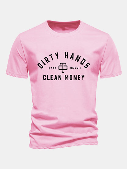 Regulär Passform Dirty Hands Clean Money Druck Baumwoll-T-Shirt
