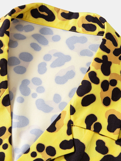 Leopardenmuster Button-Up Hemd & Badehose
