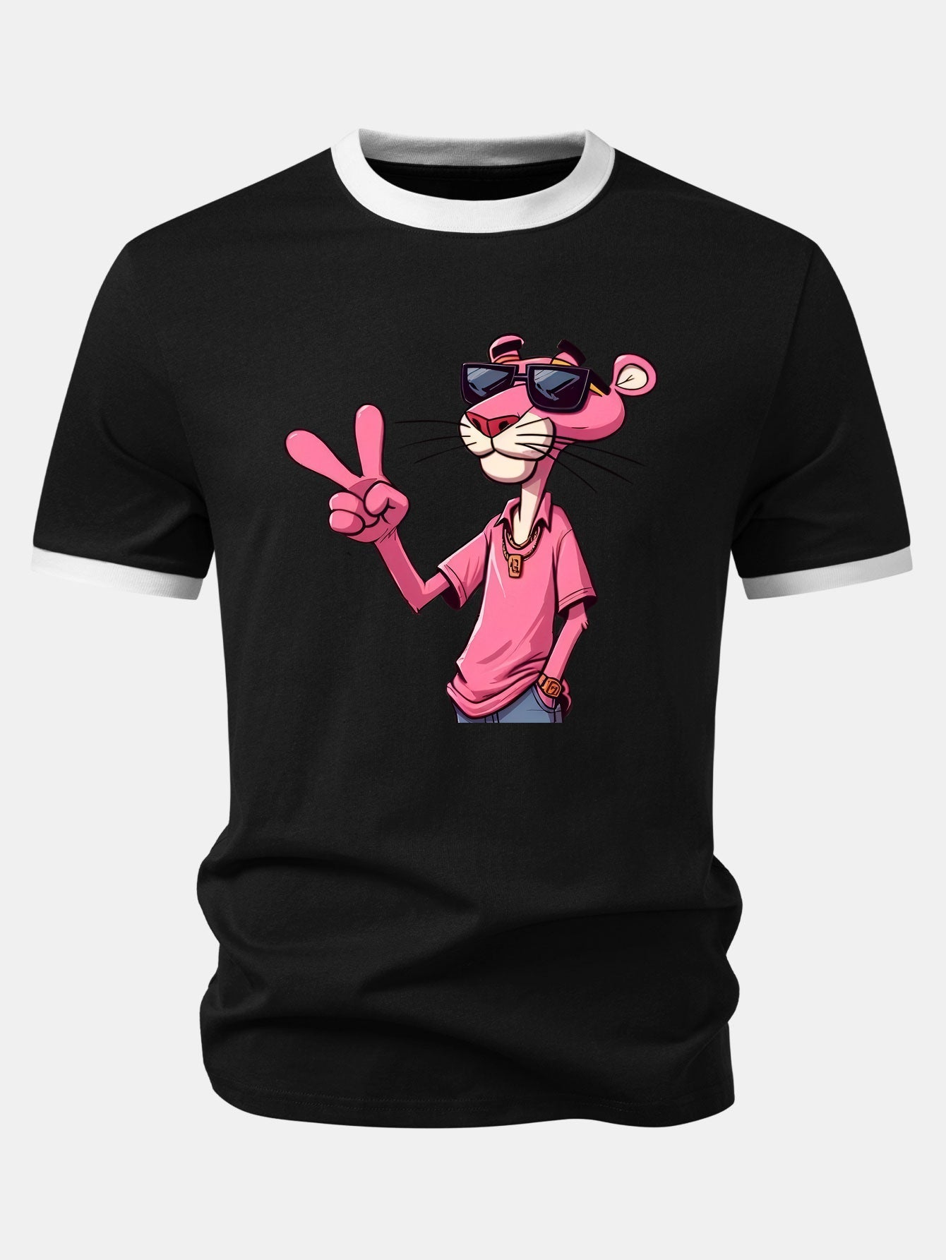 Pink Panther mit V-Zeichen Druck Kontrast Ringer T-Shirt & Corduroy 7" Shorts
