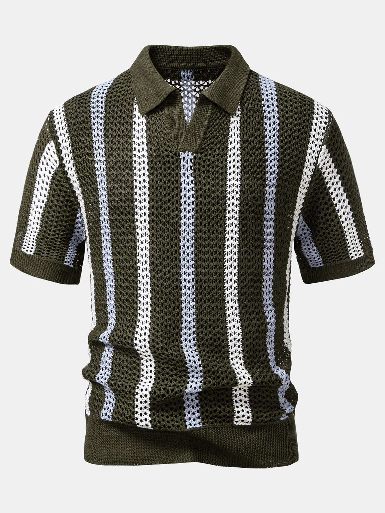 Gestreiftes Häkel V-Ausschnitt Polo