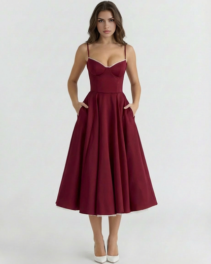Midi-Kleid mit Korsett und vollem Rock