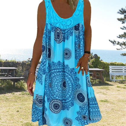 Breezia™ – Sommerliches Ärmelloses Kleid mit Print und Spitzendetails für Damen
