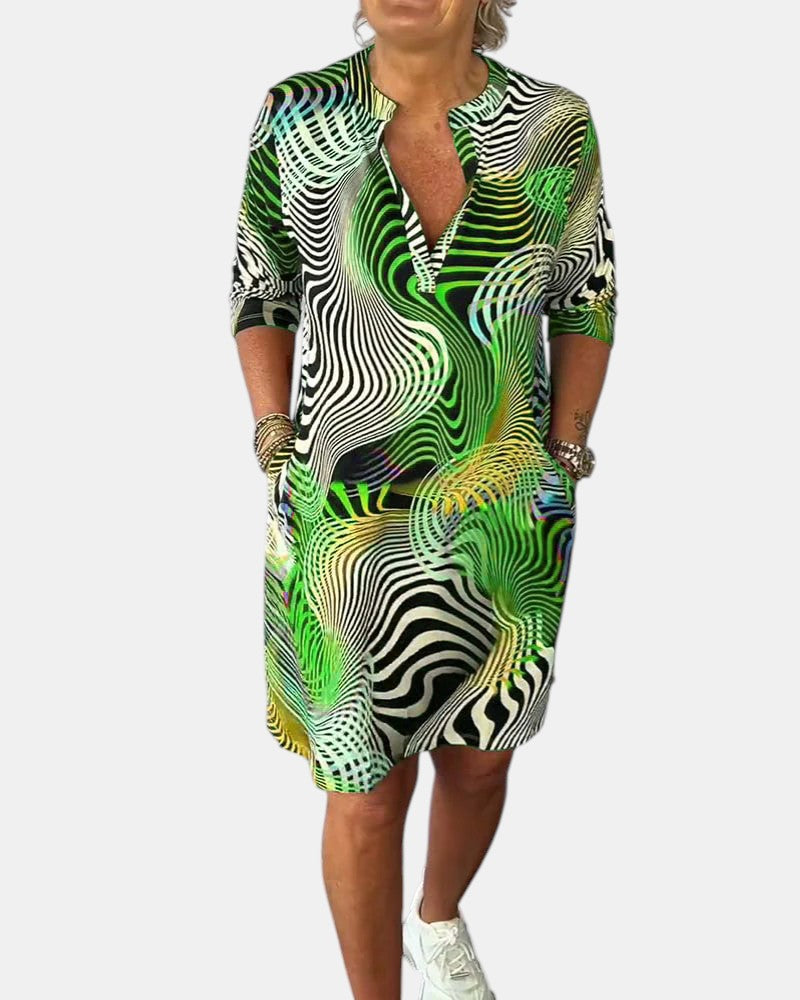 Jessica™ | Buntes Kleid mit V-Ausschnitt
