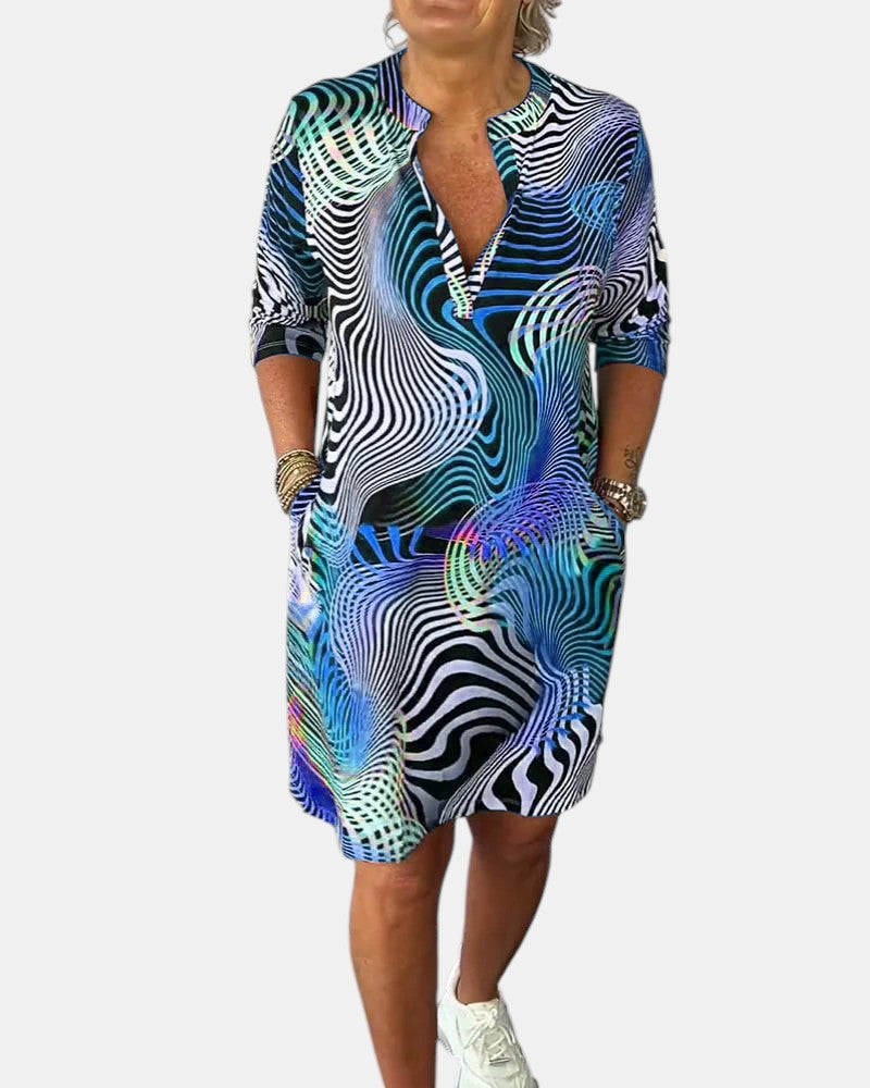 Jessica™ | Buntes Kleid mit V-Ausschnitt