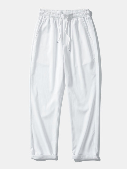 Streifen V-Ausschnitt Offenes Strickshirt & Crinkle Texturierte Gerade Hosen
