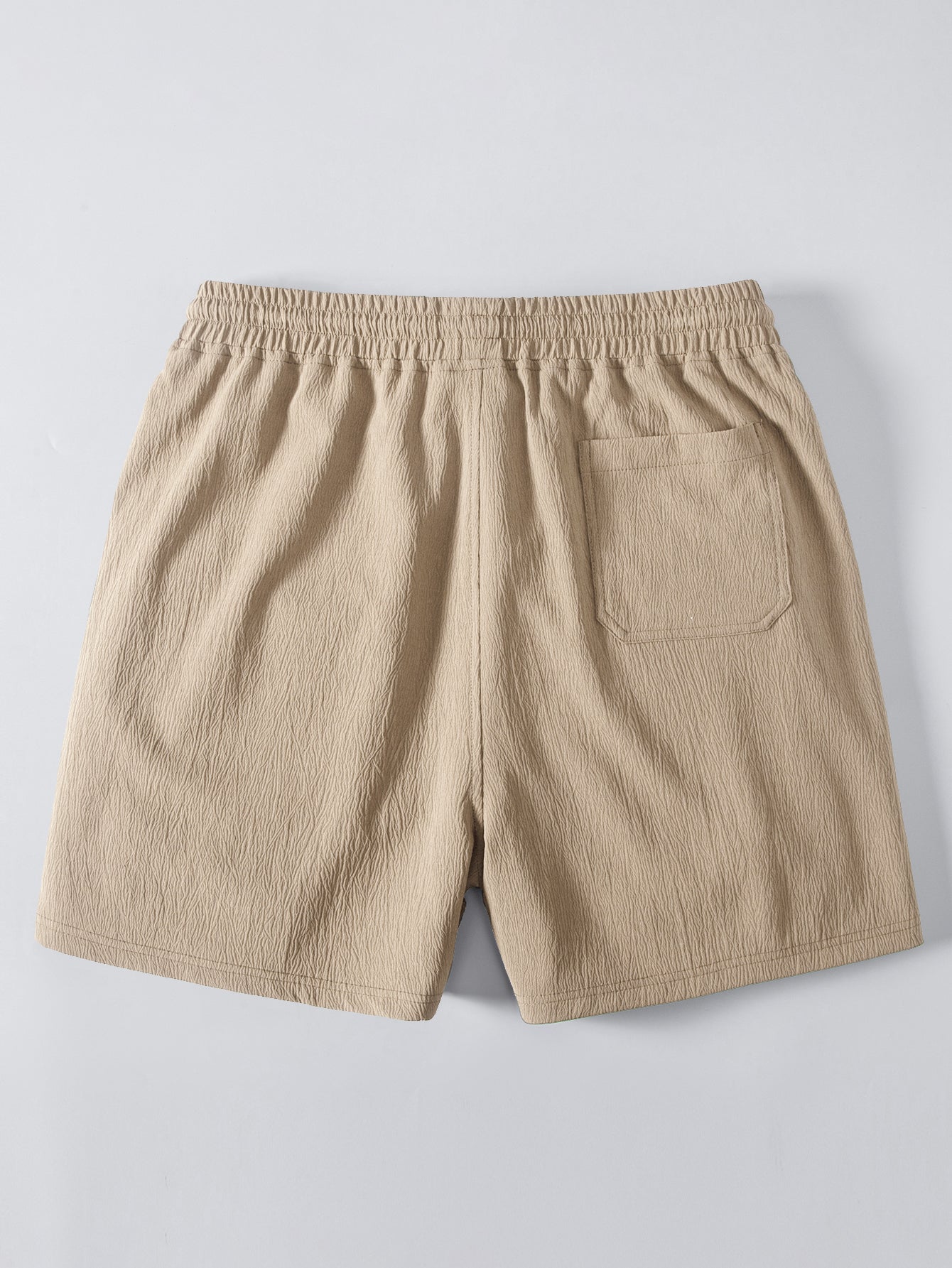 Geometrisch gestreifte Jacquard-Knopfhemd & crinkle-texturierte Shorts mit Kordelzug (5")