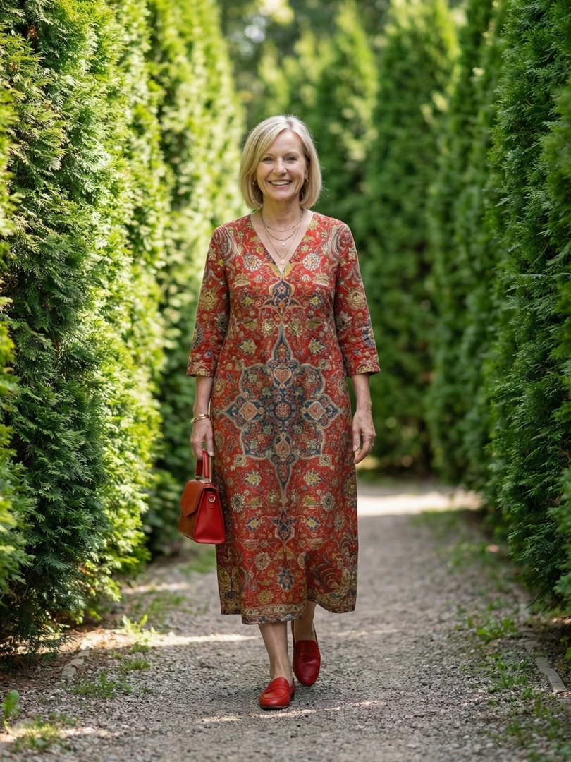 Marlene | Patchwork Midikleid mit weicher Passform