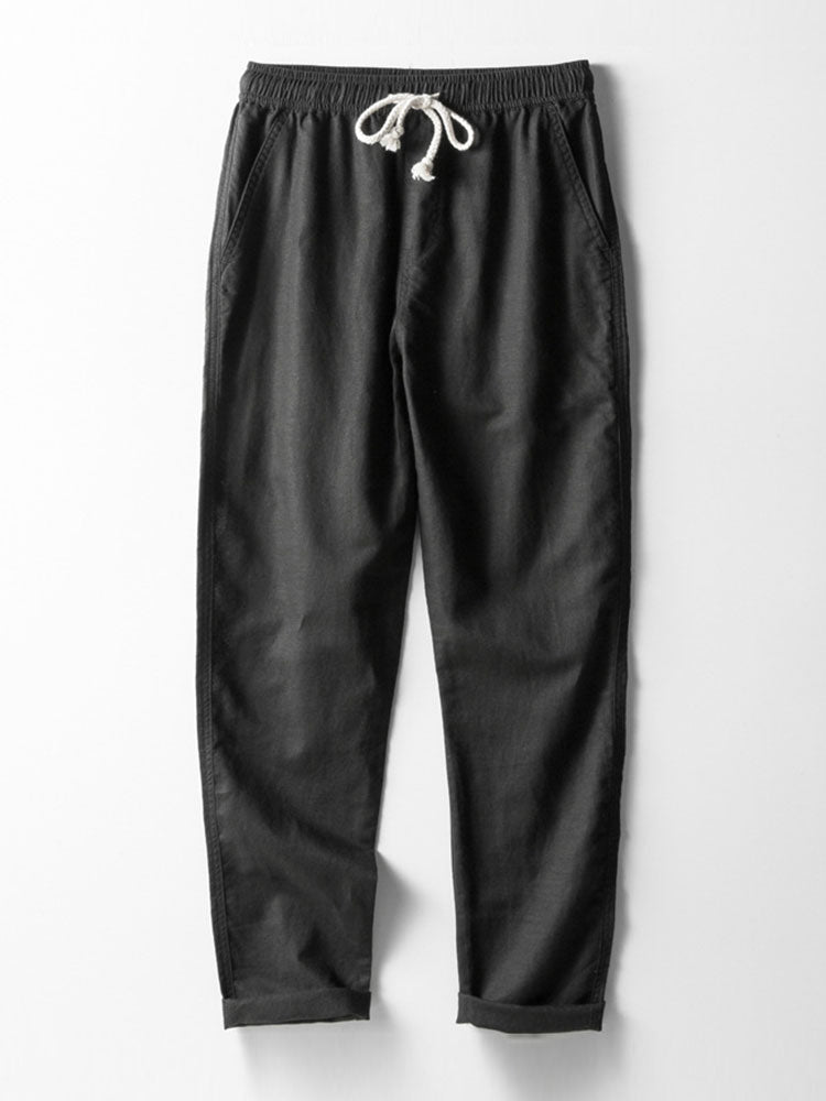 Kariertes Jacquard Hemd mit Knöpfen & Gerade geschnittene Leinenhose