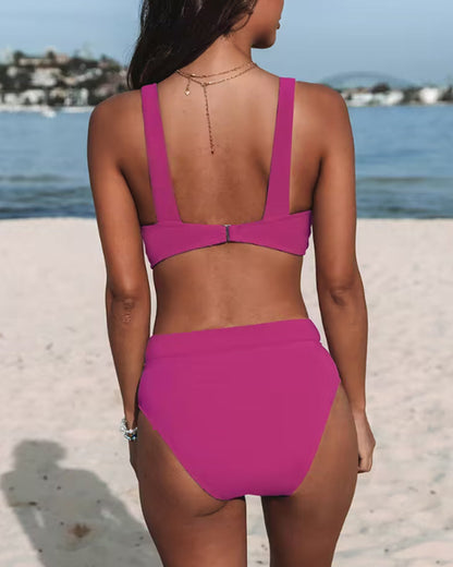 Einfarbiges Bikini mit hoher Taille