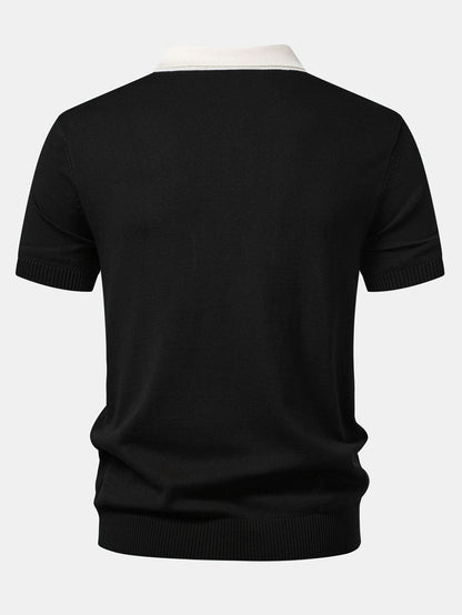 Kontrastgestreiftes Rippstrick-Polo
