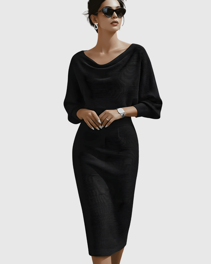 Ismeria | Weiß Drapiertes Midikleid mit Fledermausflügel