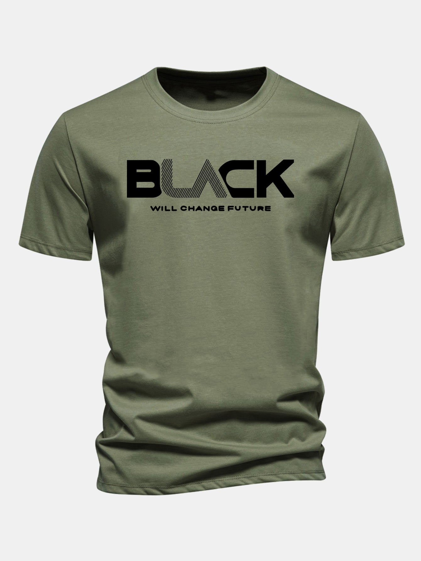 Regulär geschnittenes schwarzes Druck Baumwoll-T-Shirt