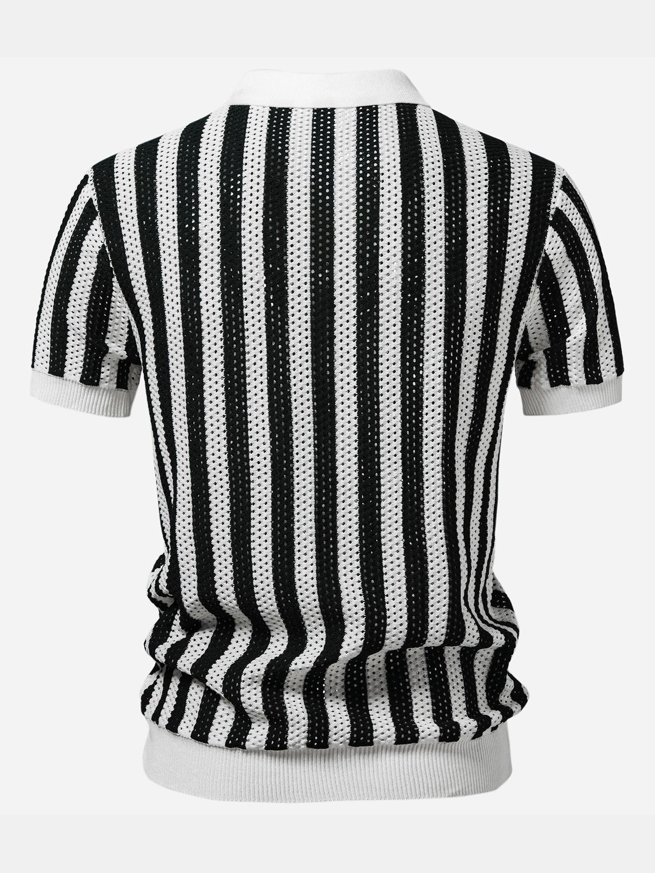 Streifen Johnny Kragen Offenes Strick Polo & Gerade Beinform Leinenhose