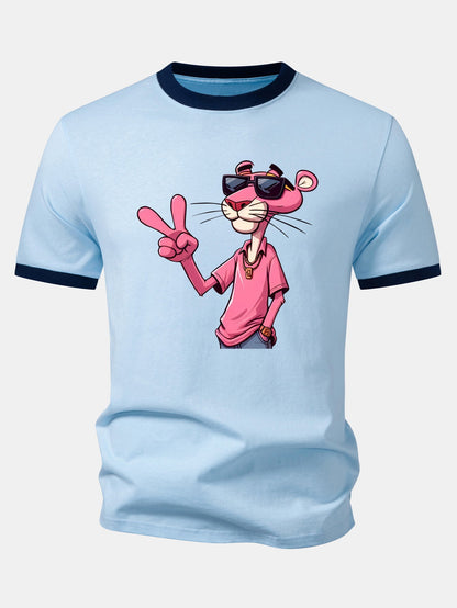 Pink Panther mit V-Zeichen Druck Kontrast Ringer T-Shirt & Corduroy 7" Shorts