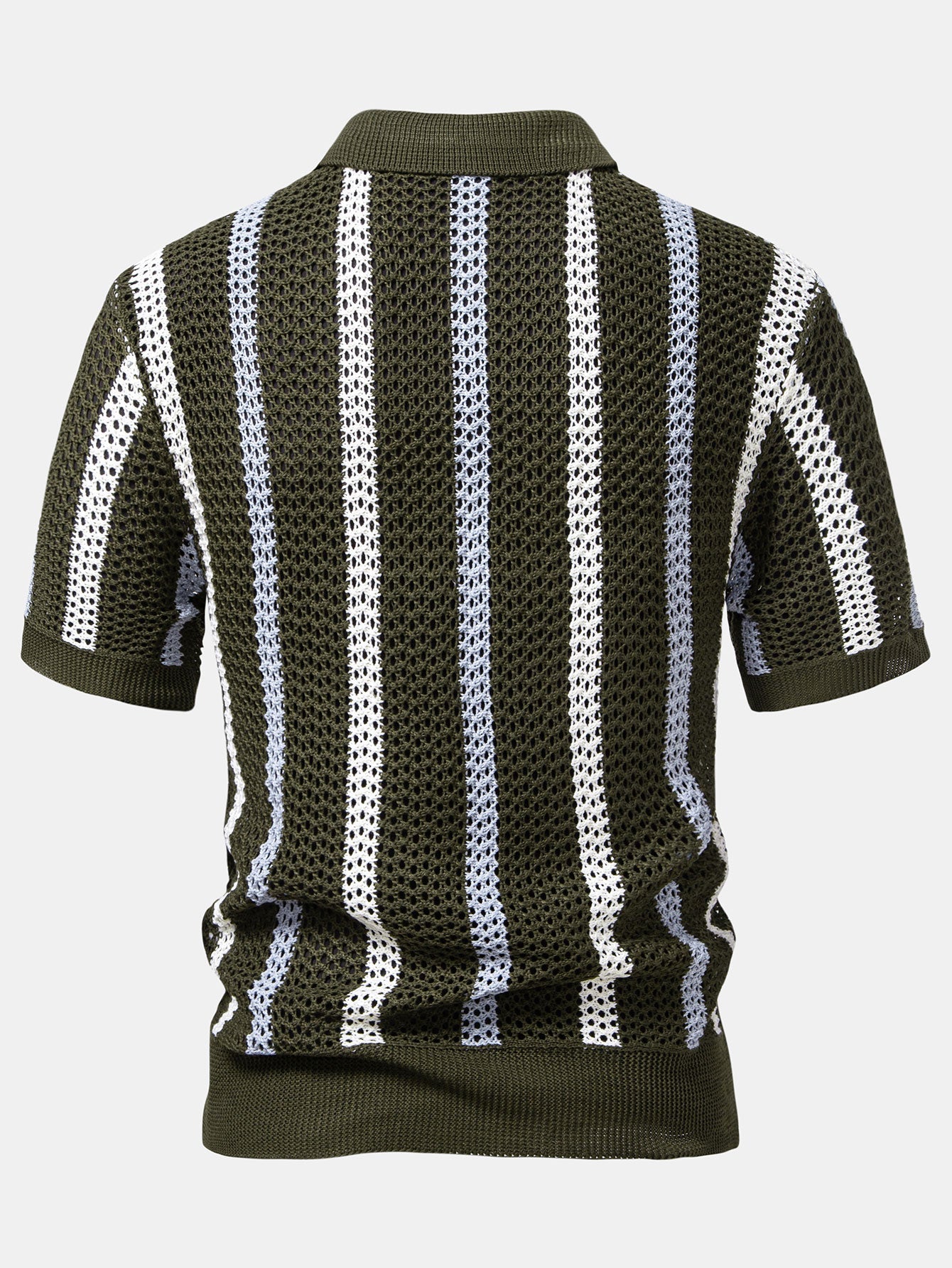 Gestreiftes Häkel V-Ausschnitt Polo