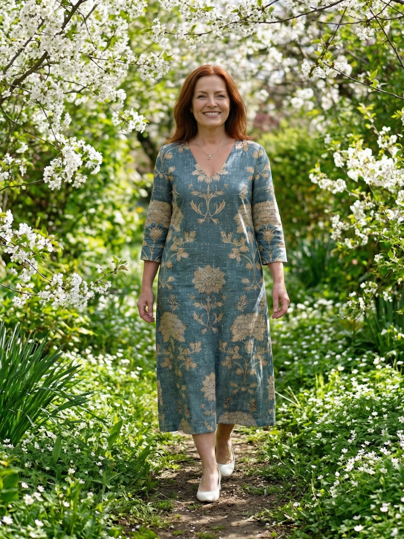 Greta | Sanft geformtes florales Midikleid