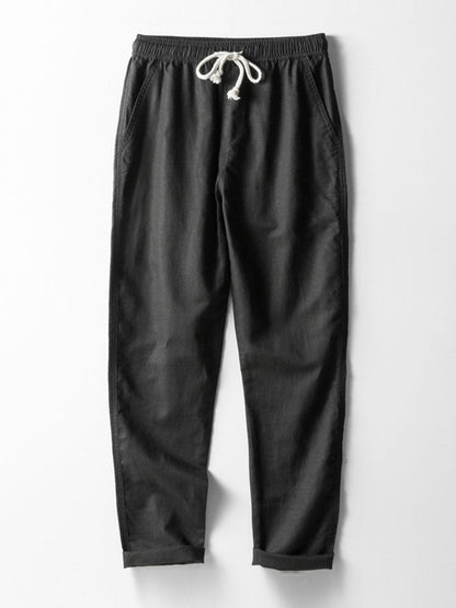 Gestreiftes Offenes Strickshirt & Gerade Bein Leinenhose