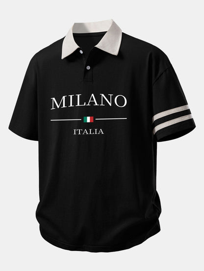 Relaxed Fit Milano Print Kontrastkragen Polo-Shirt & Corduroy 7" Shorts