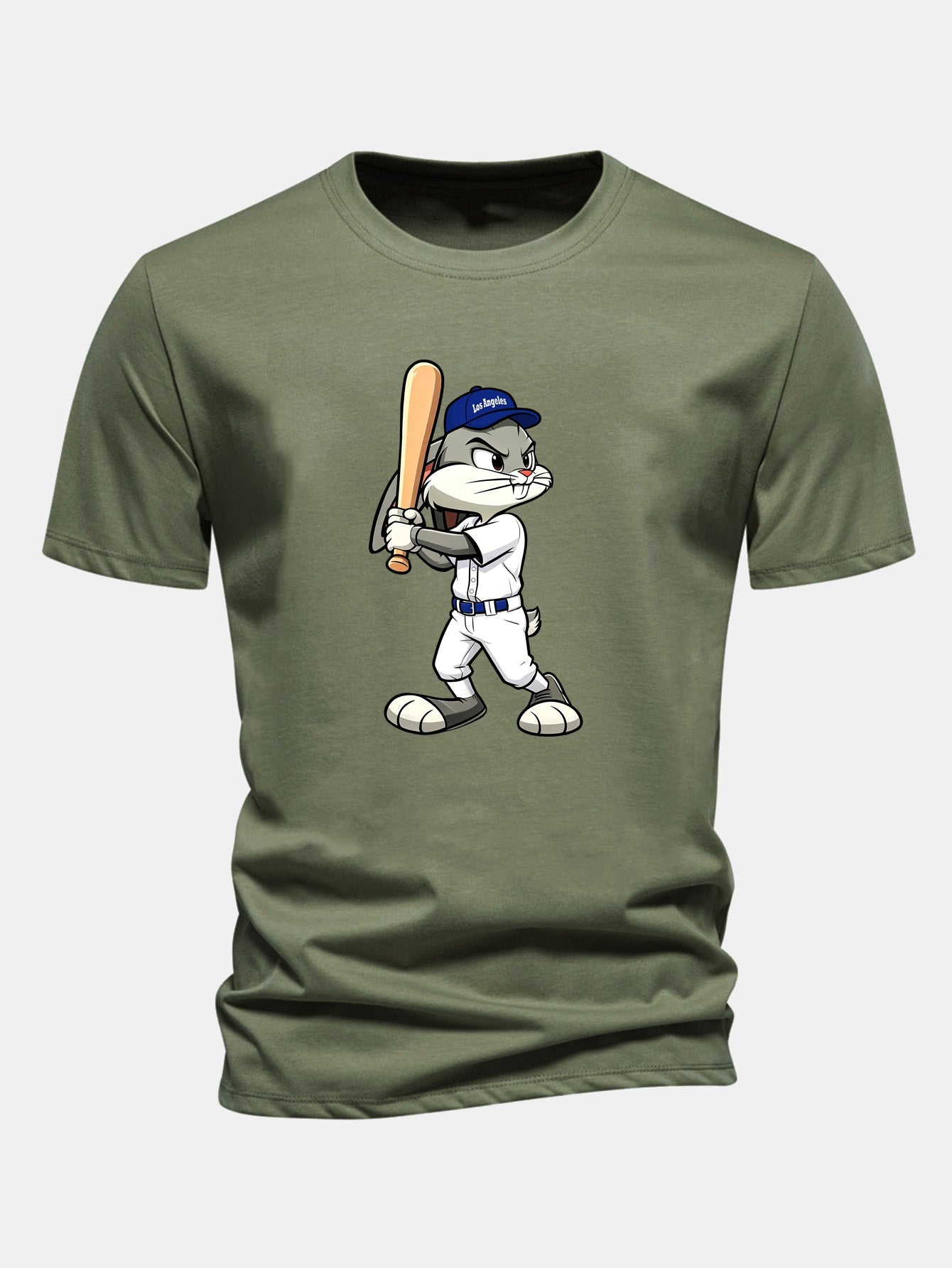 Regulär geschnittenes Baseball T-Shirt mit Kaninchenprint aus Baumwolle