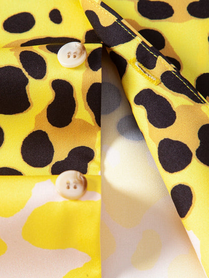 Leopardenmuster Button-Up Hemd & Badehose