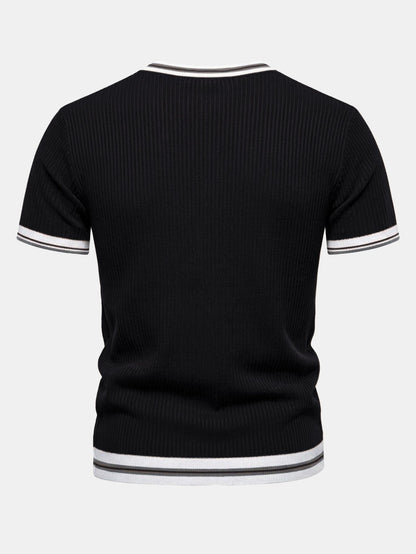 Texturiertes Kontrast Crew Neck Strick T-Shirt