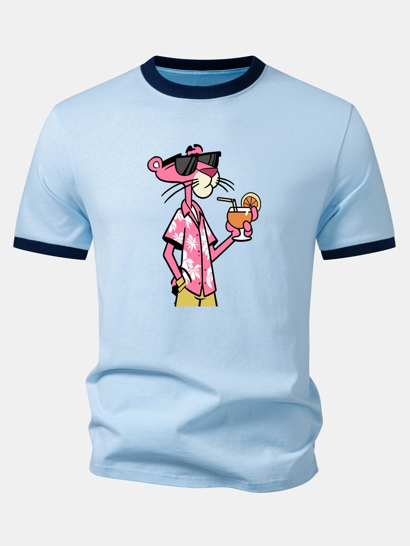 Urlaubs-Pink-Panther-Print Kontrast-Ringer-T-Shirt & Corduroy 7" Shorts