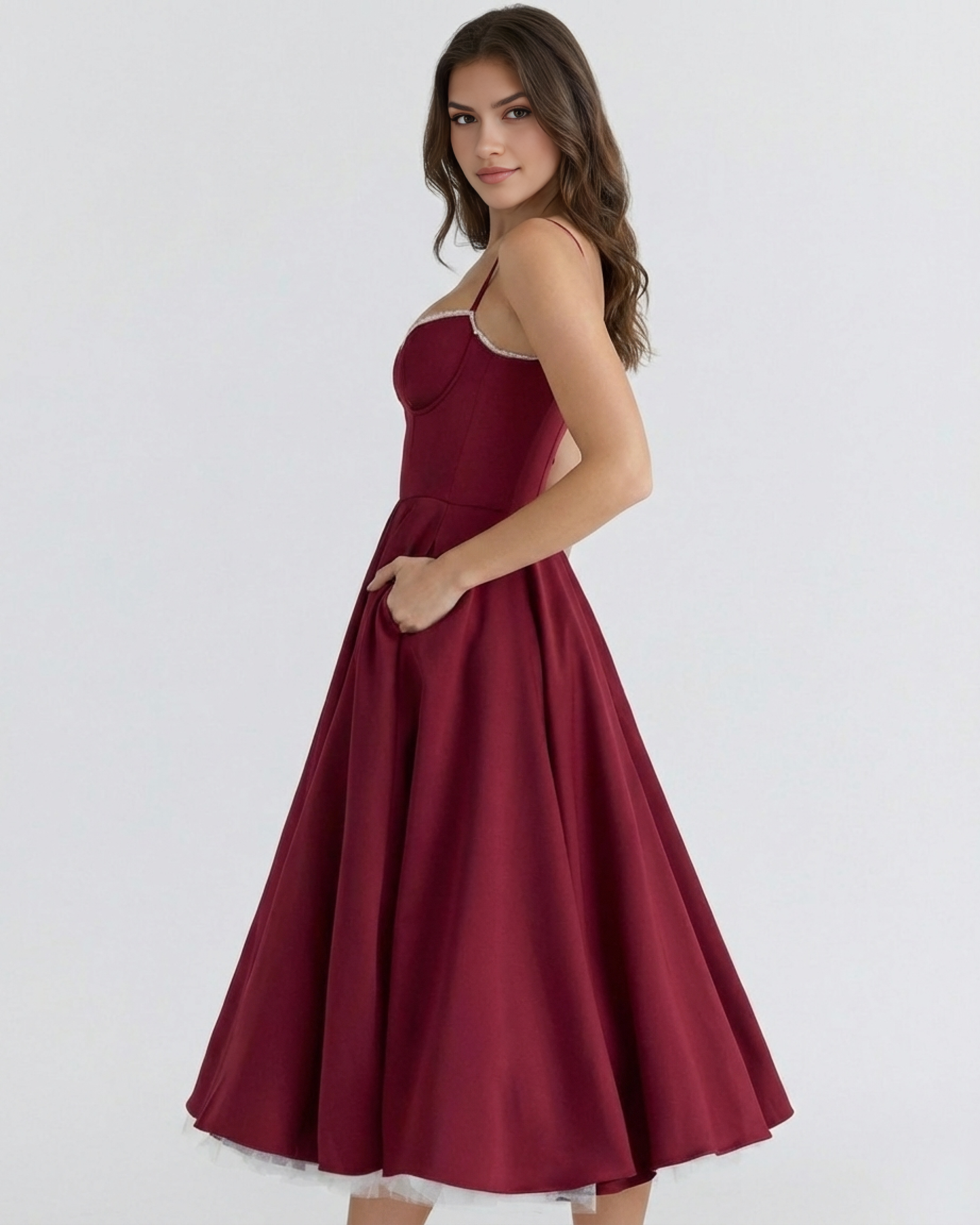 Midi-Kleid mit Korsett und vollem Rock