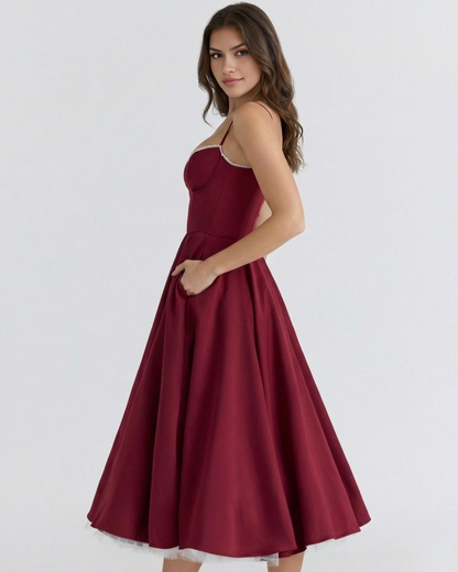 Midi-Kleid mit Korsett und vollem Rock